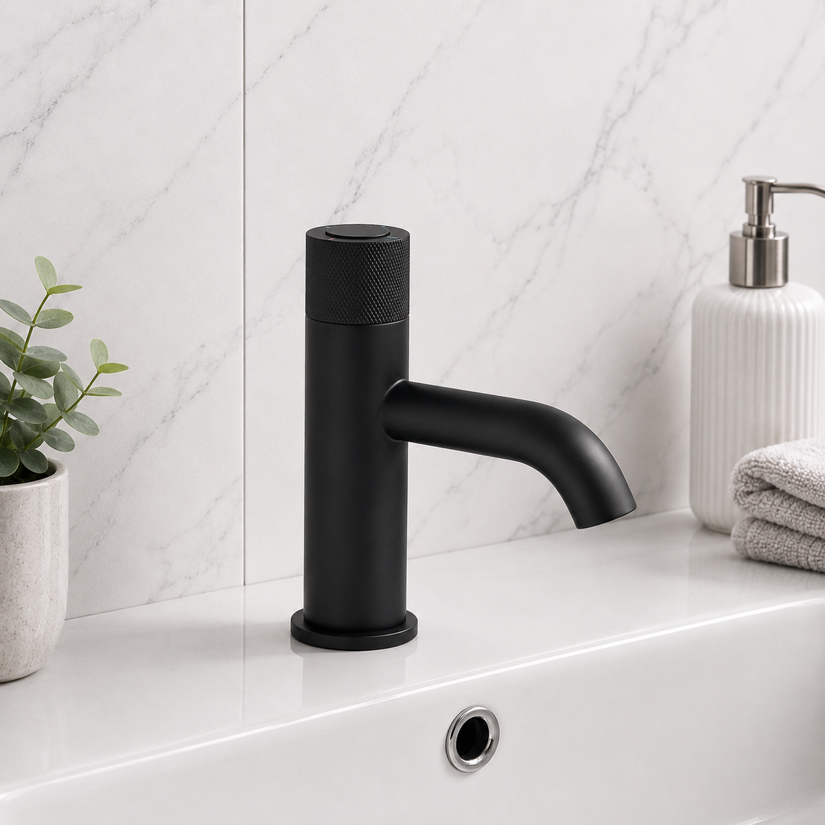 Bronte Matt Black Round Push Button Basin Mixer Tap