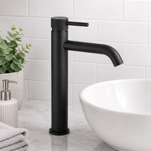 Bronte Matt Black Round High Rise Basin Mixer Tap