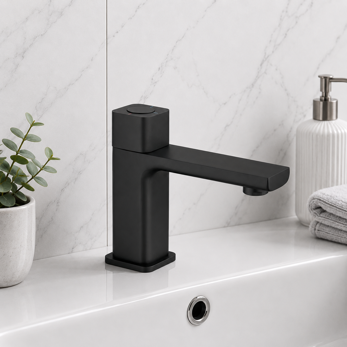 Kobe Matt Black Square Push Button Basin Mixer Tap