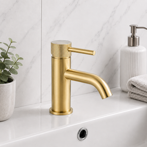 Bronte Brushed Brass Round Basin Mixer Tap