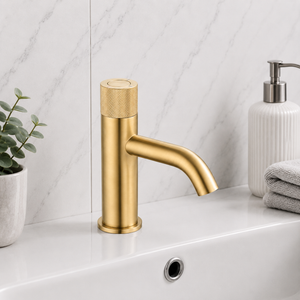 Bronte Brushed Brass Round Push Button Basin Mixer Tap