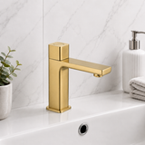 Kobe Brushed Brass Square Push Button Basin Mixer Tap