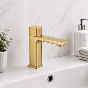 Kobe Brushed Brass Square Push Button Basin Mixer Tap