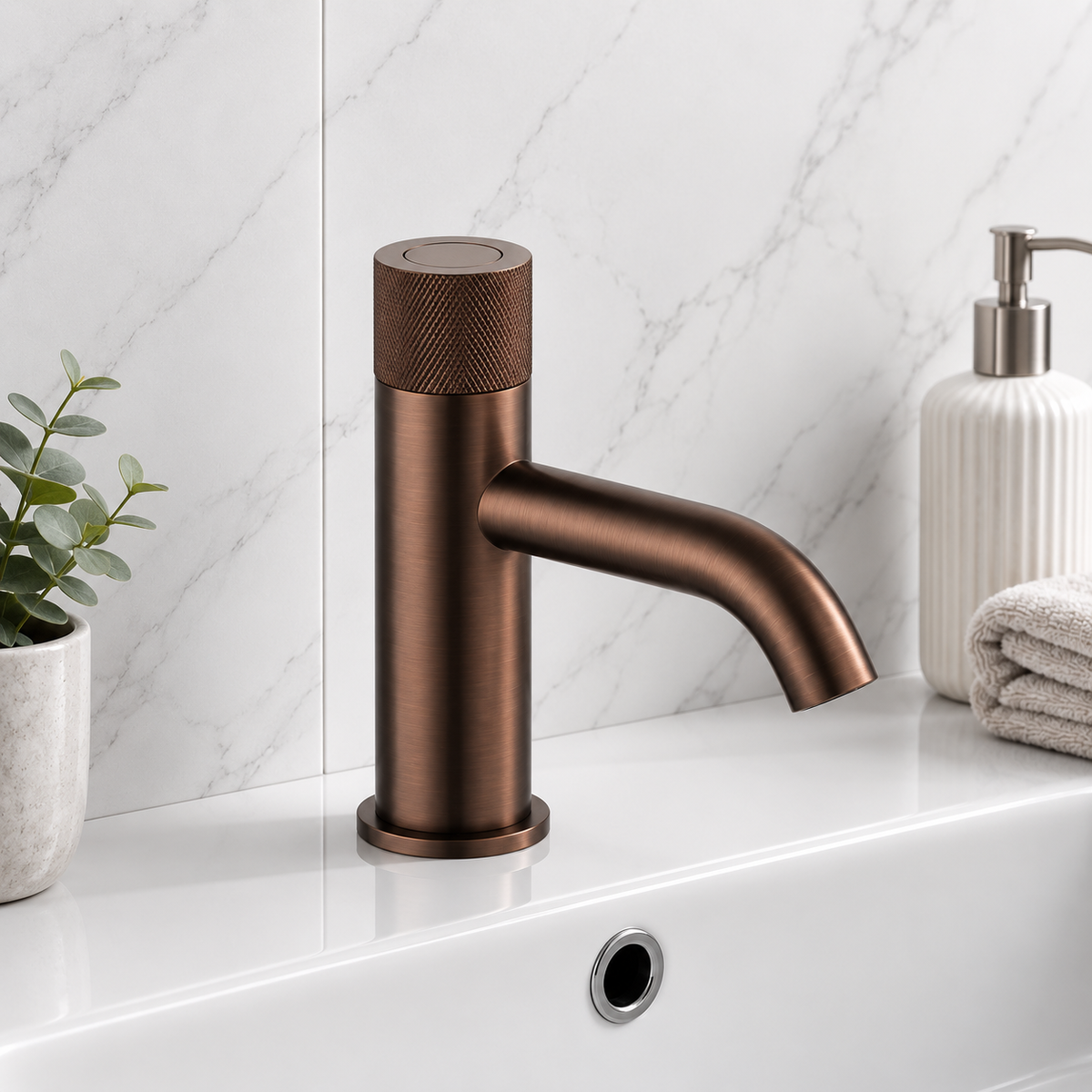 Bronte Brushed Bronze Round Push Button Basin Mixer Tap