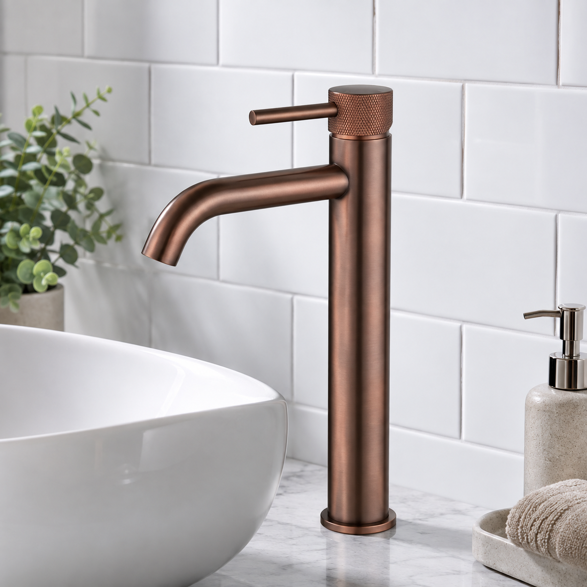 Bronte Brushed Bronze Round High Rise Basin Mixer Tap