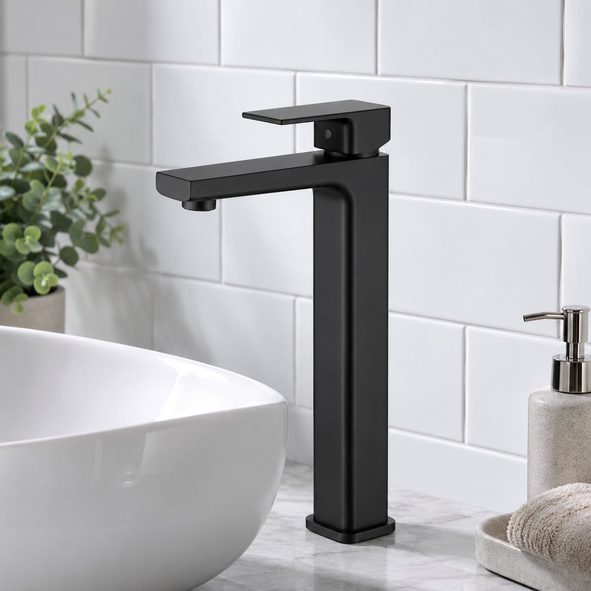 Kobe Matt Black Square High Rise Basin Mixer Tap