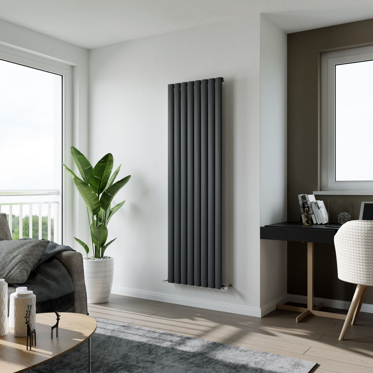 Delta Anthracite Single Flat Panel Vertical Radiator 1800x555mm