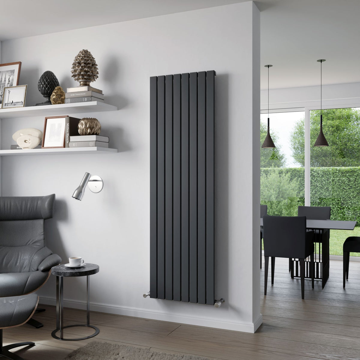 Delta Line Anthracite Single Flat Panel Vertical Radiator 1800x415mm