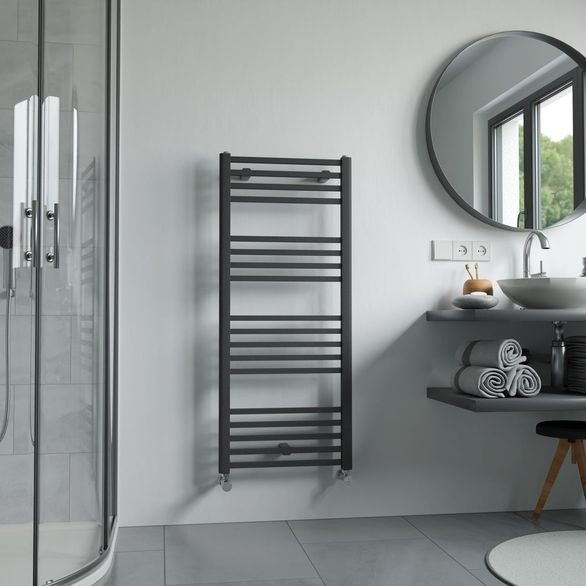 Eros Anthracite Straight Heated Towel Rail 1174x500mm
