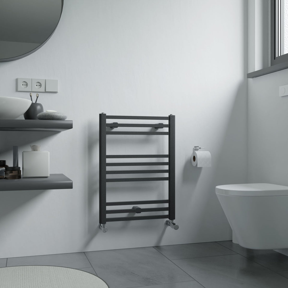 Eros Anthracite Straight Heated Towel Rail 677x500mm