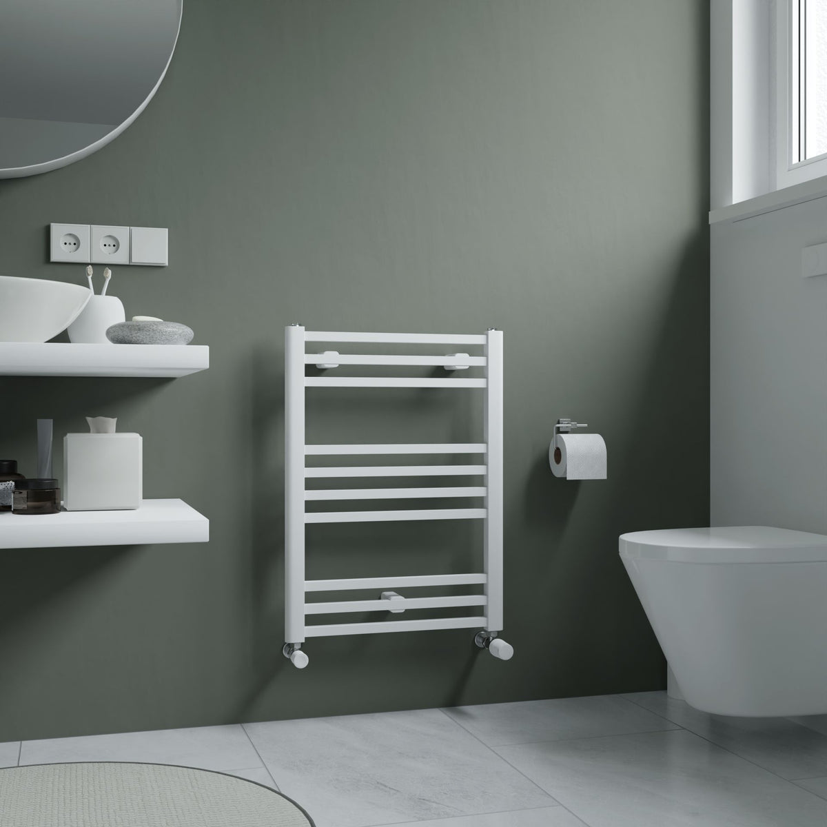 Eros White Straight Heated Towel Rail 677x500mm
