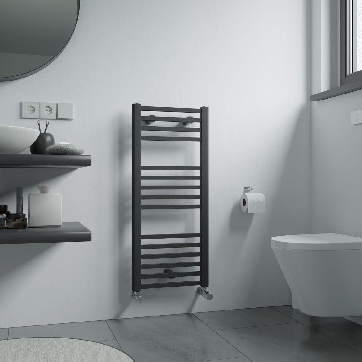 Eros Anthracite Straight Heated Towel Rail 922x400mm