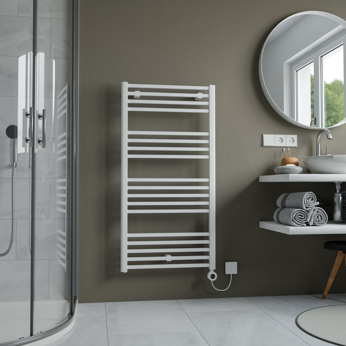 Eros Electric White Heated Towel Rail 677x600mm