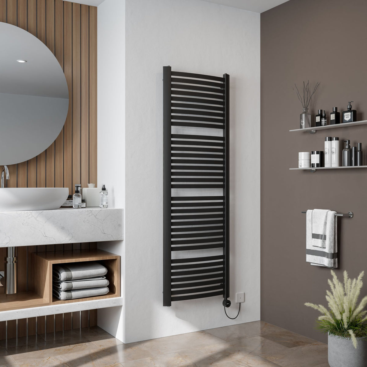 Fino Electric Black Curved Heated Towel Rail 765x580mm
