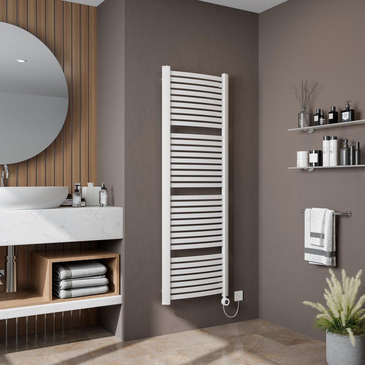 Fino Electric White Curved Heated Towel Rail 1215x580mm