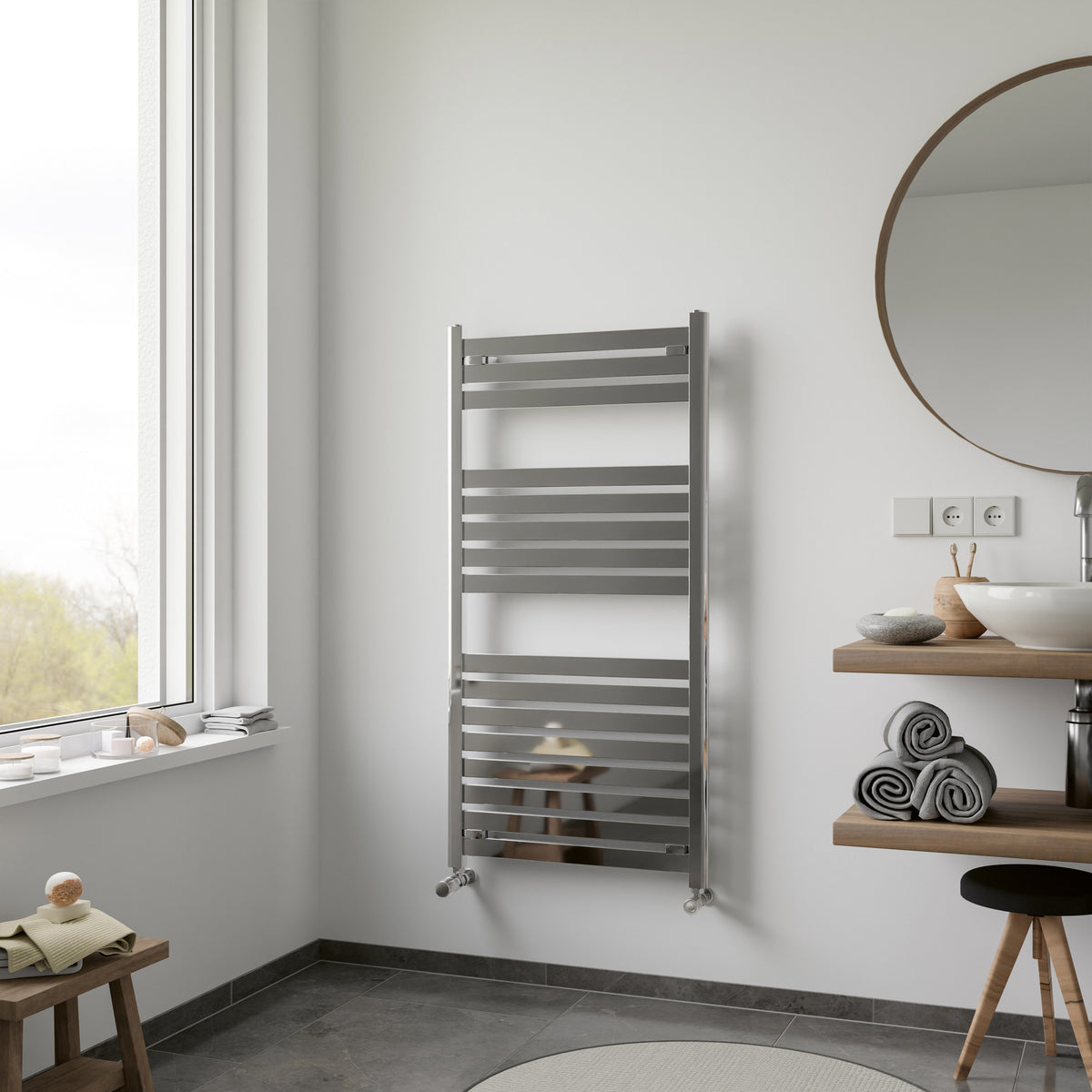 Flare Chrome Straight Heated Towel Rail 800x450mm