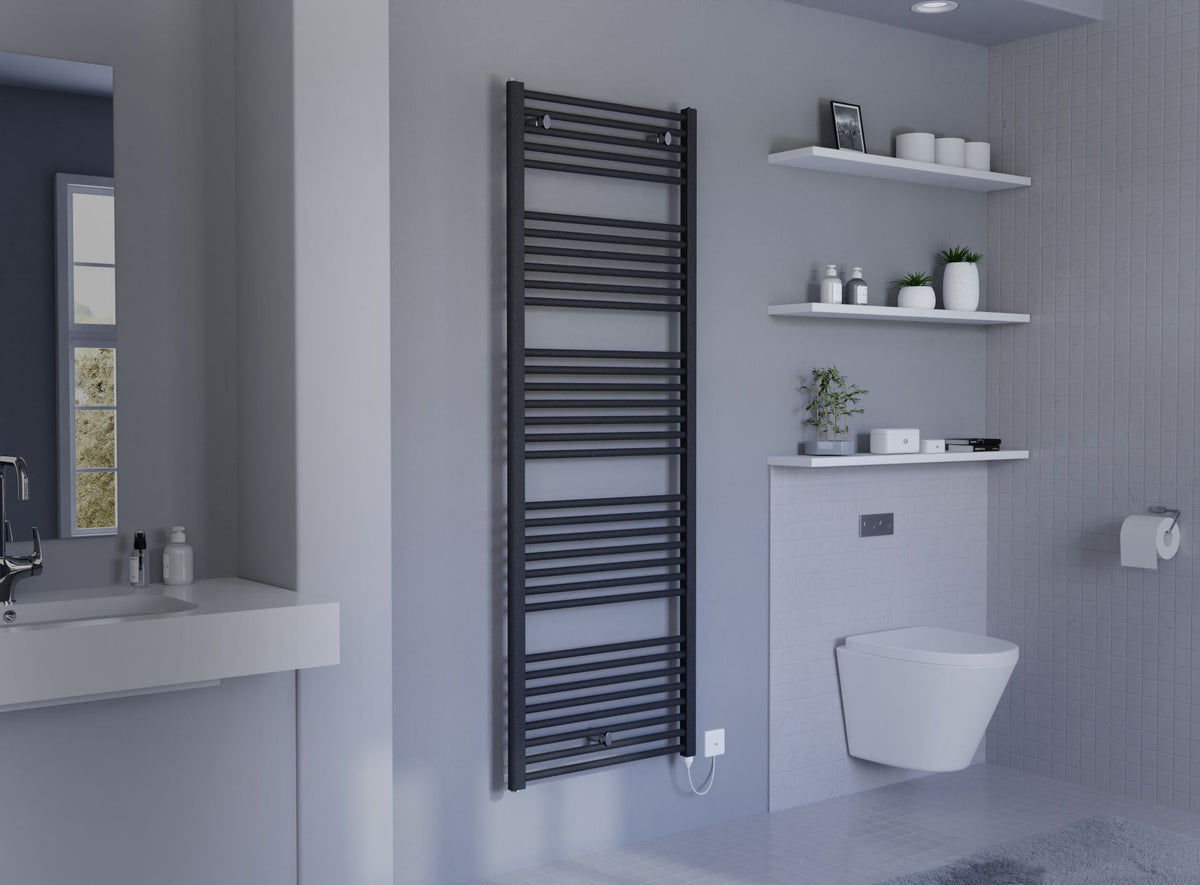 Primo Electric Anthracite Straight Heated Towel Rail 1728x600mm