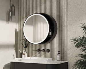 Monty Black Framed Round Illuminated LED Mirror Cabinet 600mm