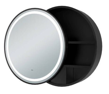 Monty Black Framed Round Illuminated LED Mirror Cabinet 600mm