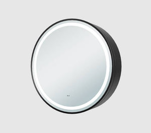 Monty Black Framed Round Illuminated LED Mirror Cabinet 600mm