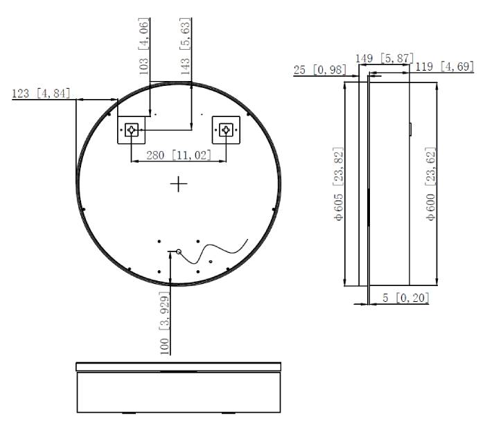 Monty Black Framed Round Illuminated LED Mirror Cabinet 600mm