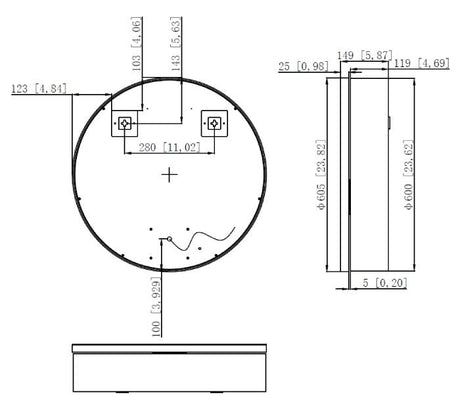 Monty Black Framed Round Illuminated LED Mirror Cabinet 600mm