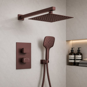 Mya Brushed Bronze Square Thermostatic Shower Set - 250mm Head & Hand Shower